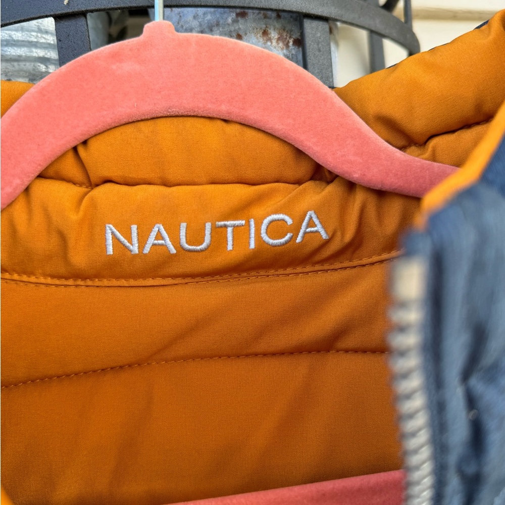 Nautica men reversible winter jacket yellow navy blue large
